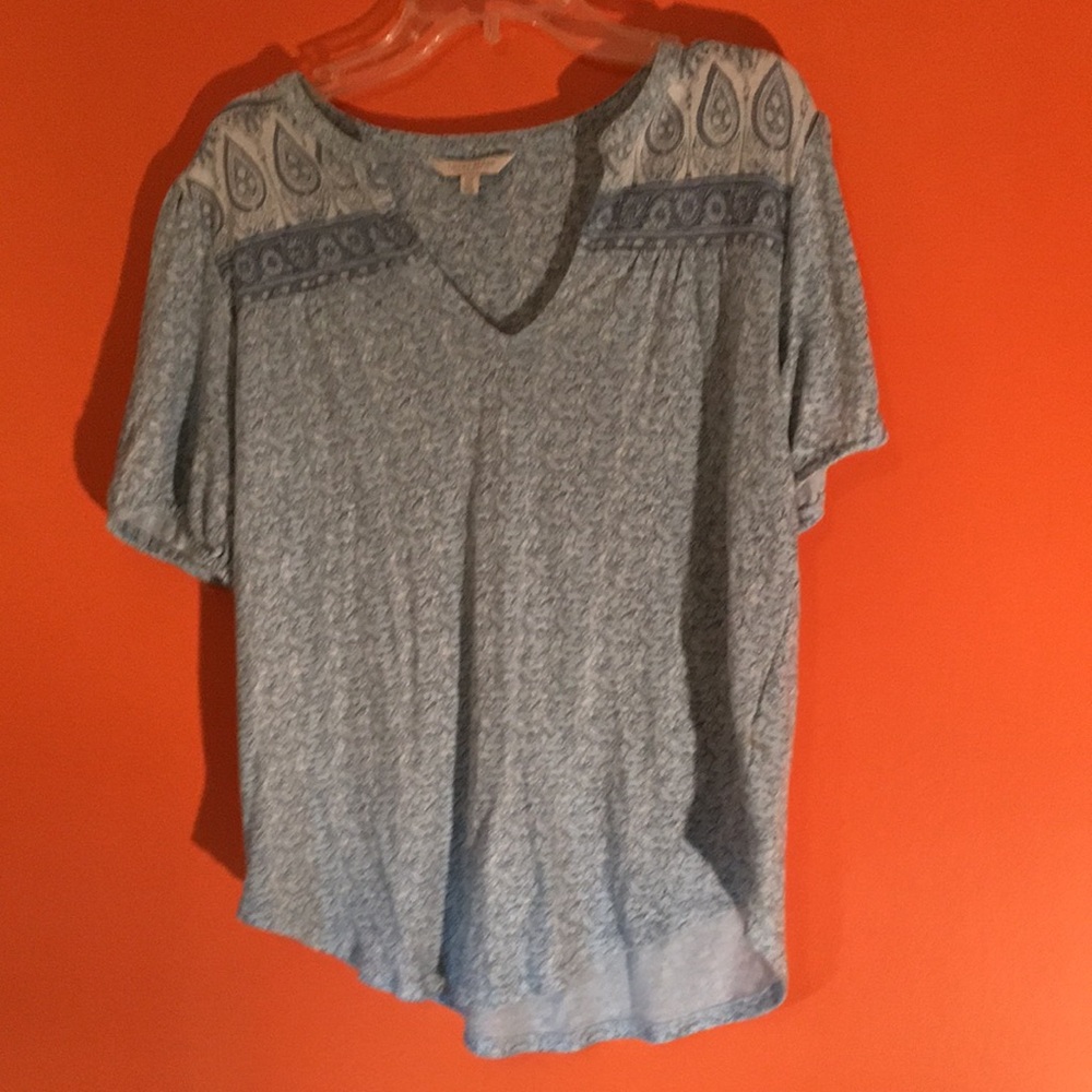 Lucky Brand Blue Paisley Floral Women's Short Sleeve Spring Top Size Small 2/4/6 - Picture 12 of 16